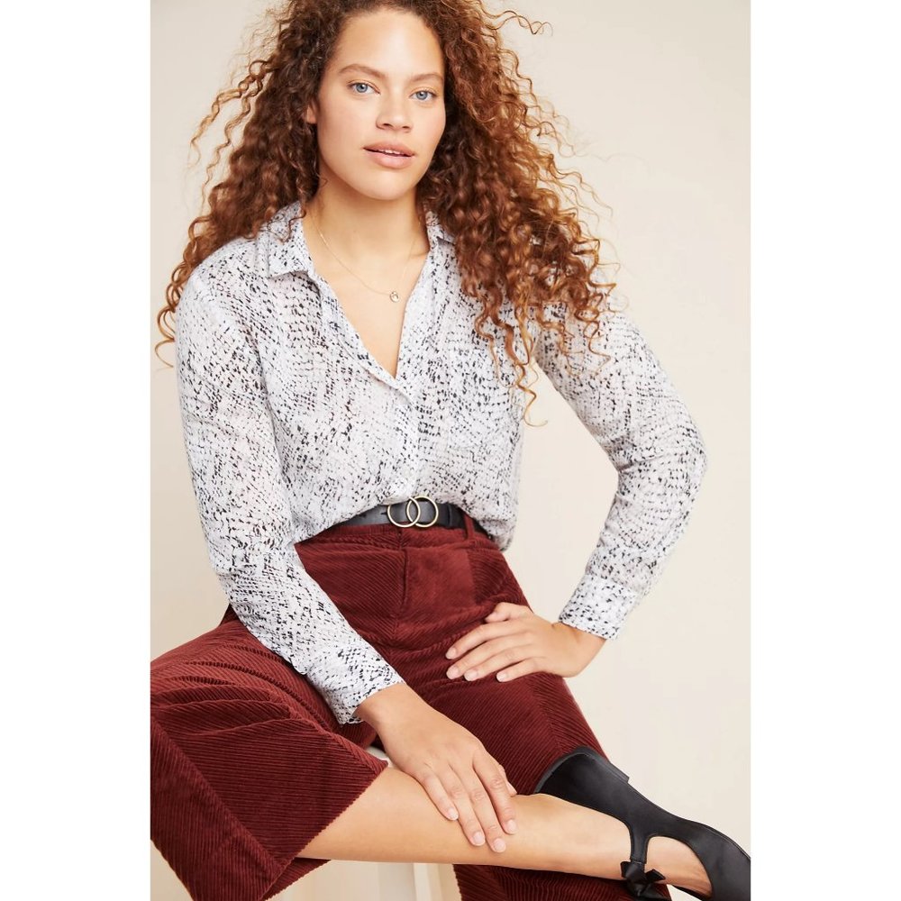 Women's White and Black Snake Print Top